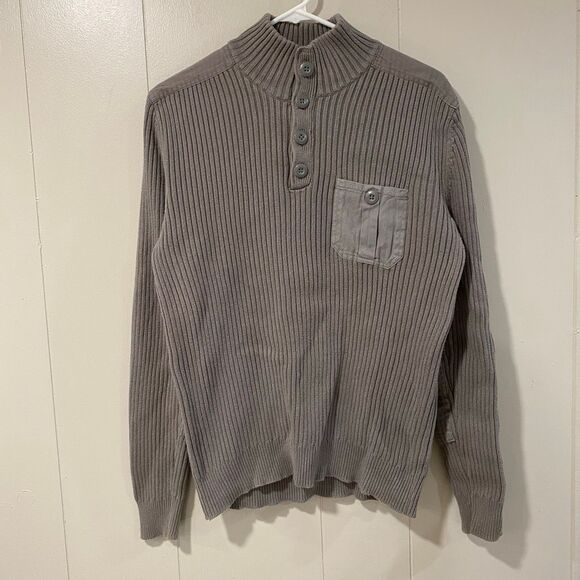 American Rag Men’s Ribbed Henley Sweater Beige Taupe 100% Cotton Size Large Pock - Picture 1 of 8